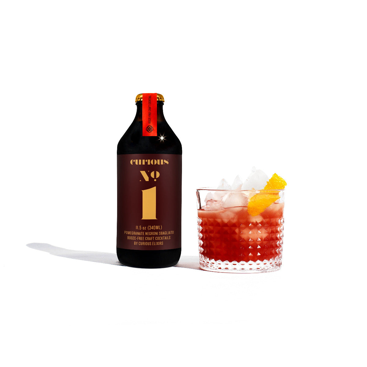 Curious Elixir No. 1 Nonalcoholic Negroni with Pomegranate Rhodiola Gentian Bitter Orange adaptogen drinks