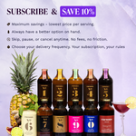 Subscribe and save 10%. Maximum savings, lowest price per serving. Always have a better option on hand. Skip, pause, or cancel anytime, no fees. Choose your delivery frequency. Full Curious lineup, No. 1 to No. 9, Zero, and Red, beside a pineapple and a cocktail.